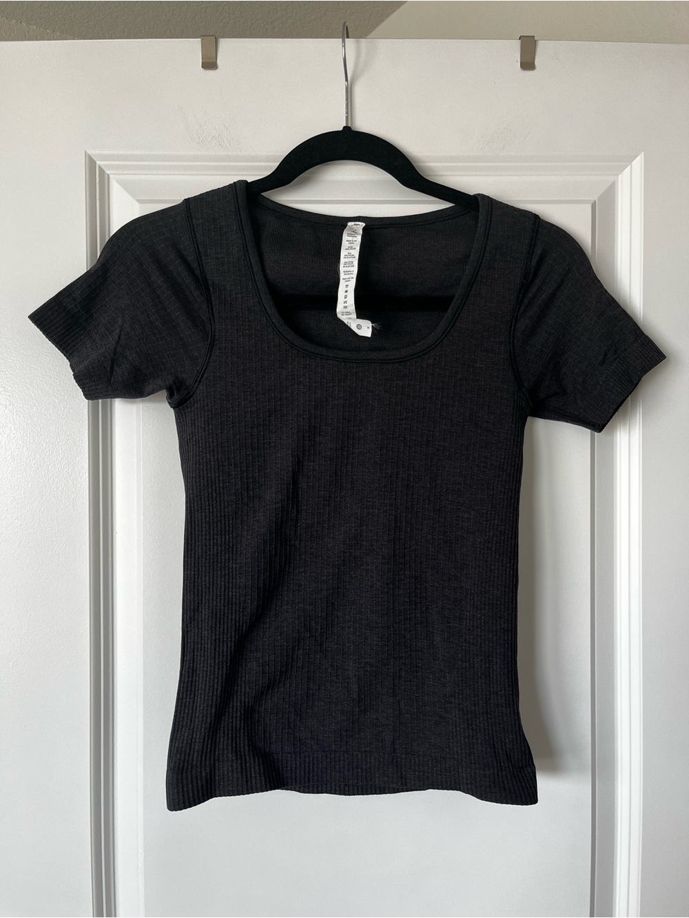 lululemon athletica dark charcoal gray Ribbed Scoop Neck Short Sleeve Top